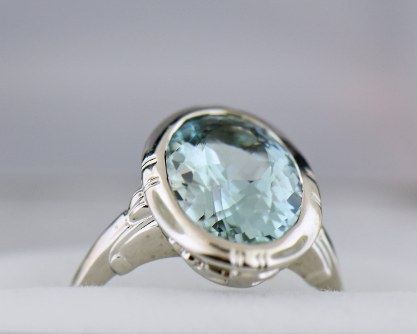 Mid-Century Bezel-Set Aquamarine Engagement Ring