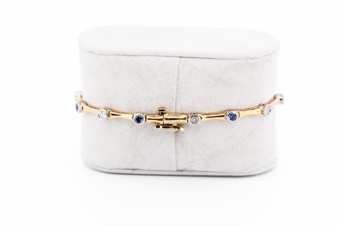 Bezel Set Ceylon Blue Sapphire & Diamond Tennis Bracelet