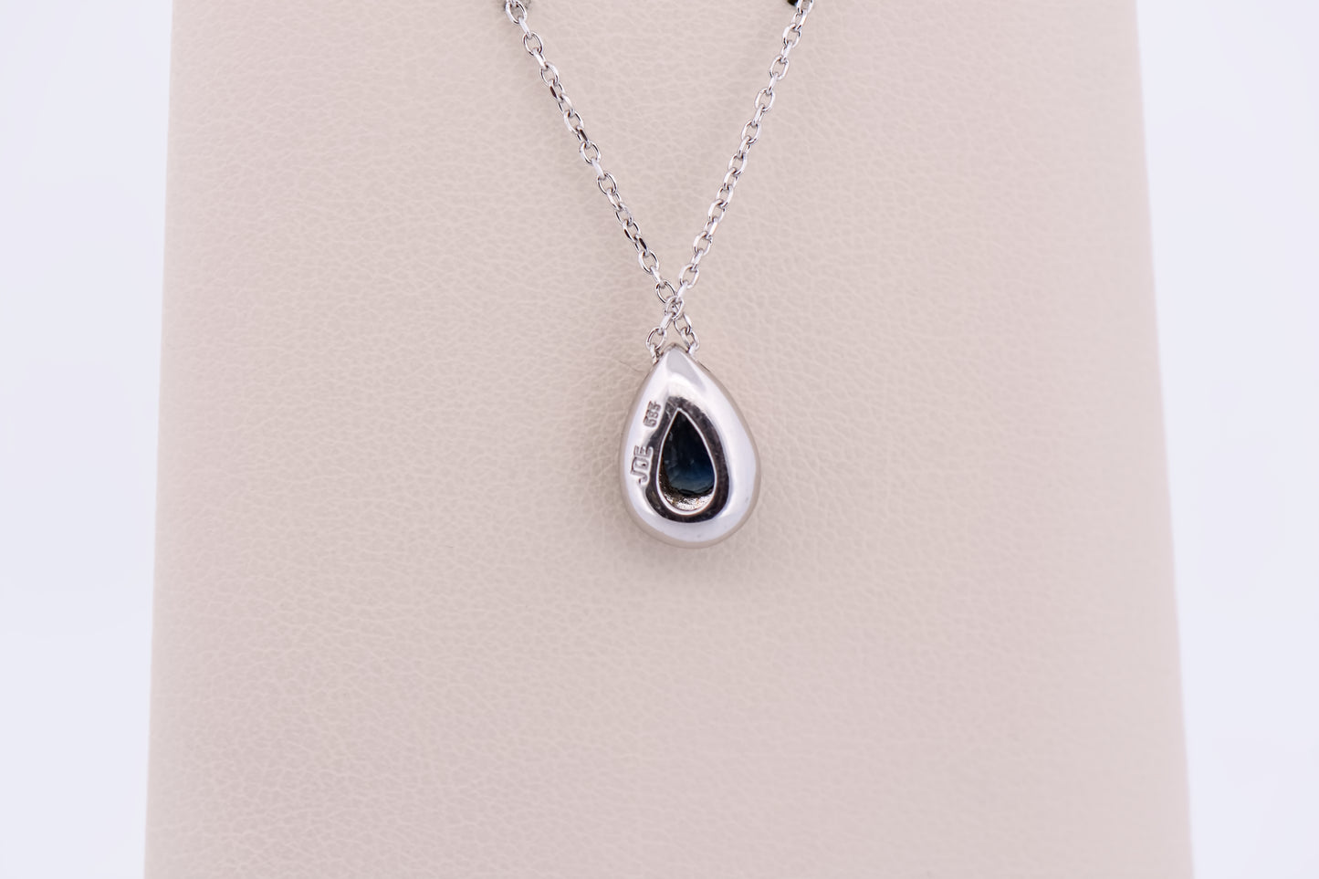Bezel Set Pear Shape Sapphire & Diamond Pendant on Extendable Chain