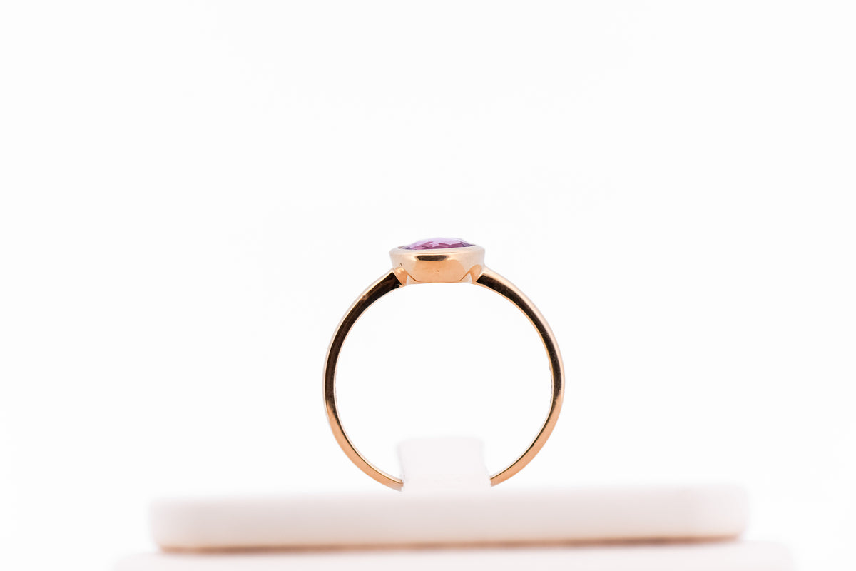 Bezel-Set Rose-Cut Pink Sapphire Solitaire Engagement Ring in Yellow Gold