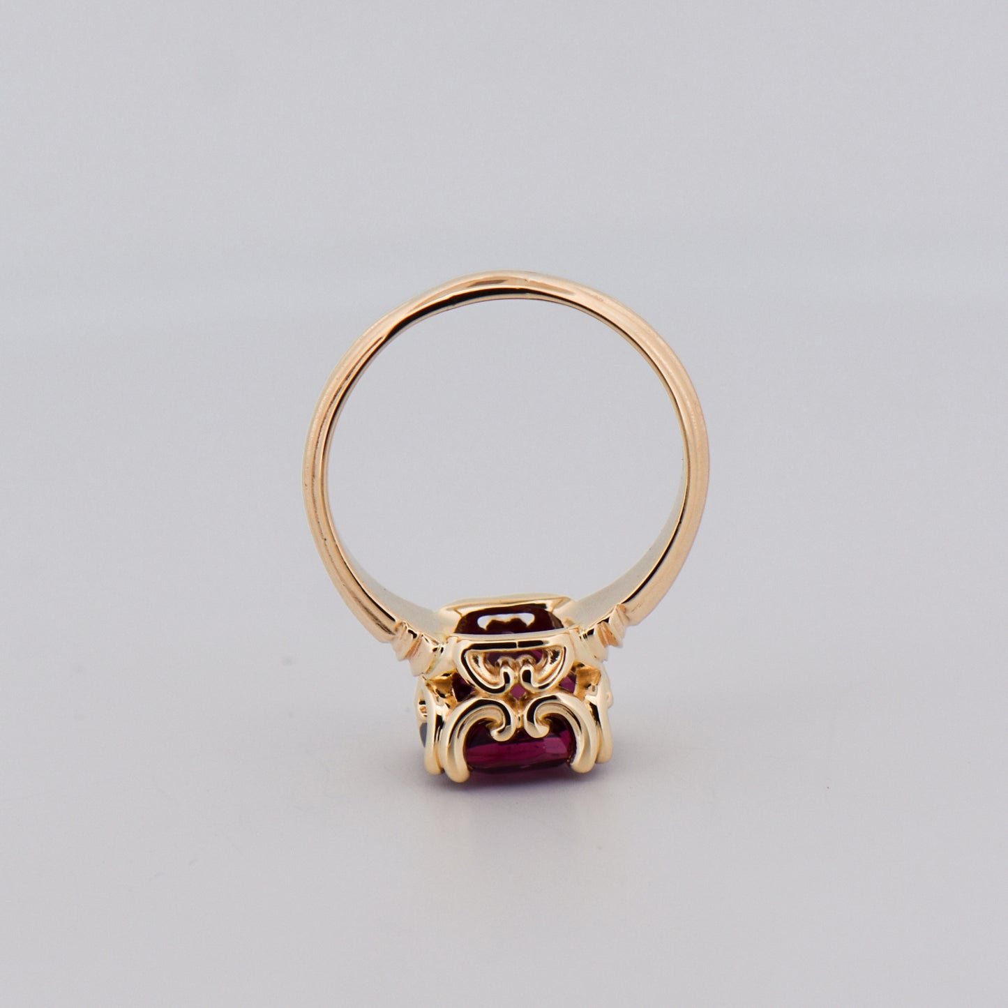 Chunky Gold Ring with Raspberry Red Rhodolite