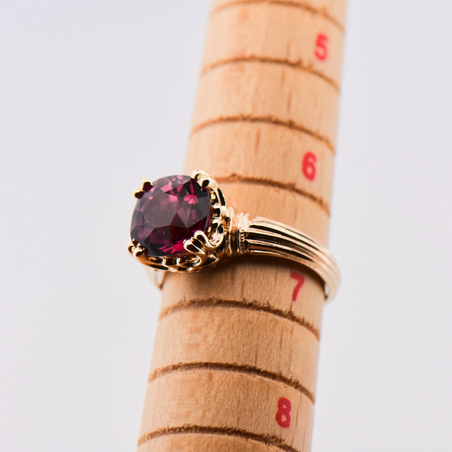 Chunky Gold Ring with Raspberry Red Rhodolite
