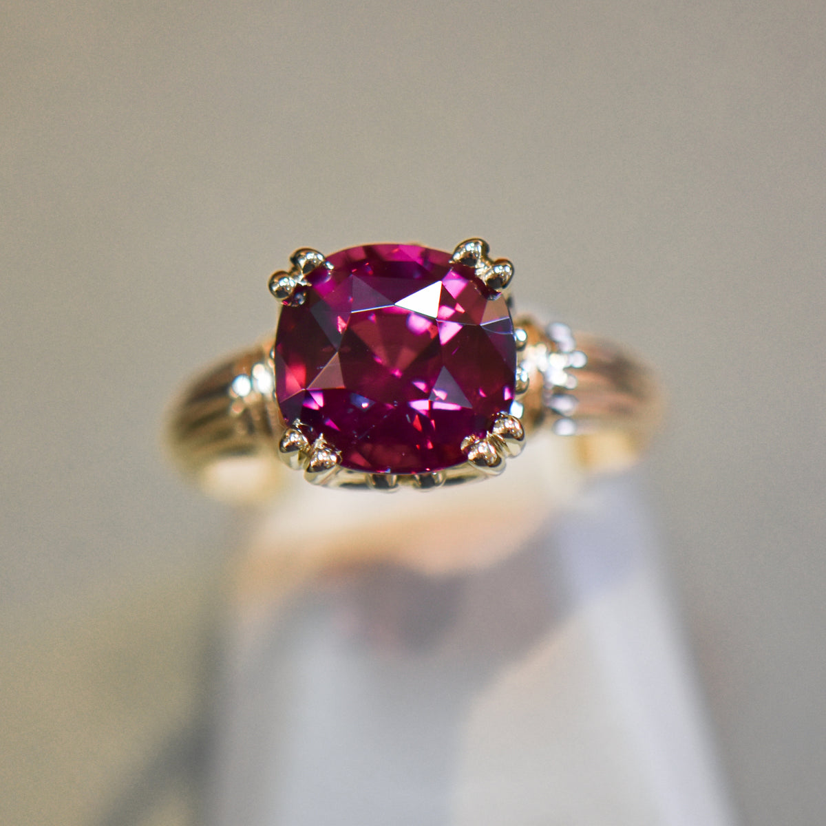 Chunky Gold Ring with Raspberry Red Rhodolite