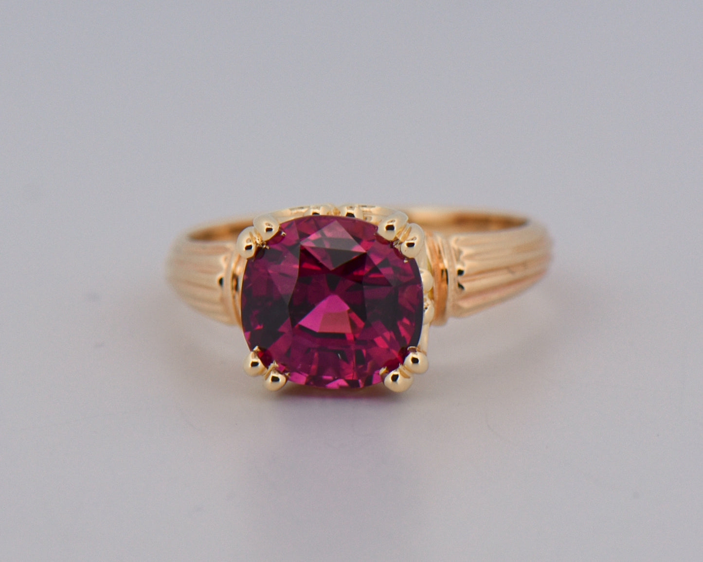 Chunky Gold Ring with Raspberry Red Rhodolite