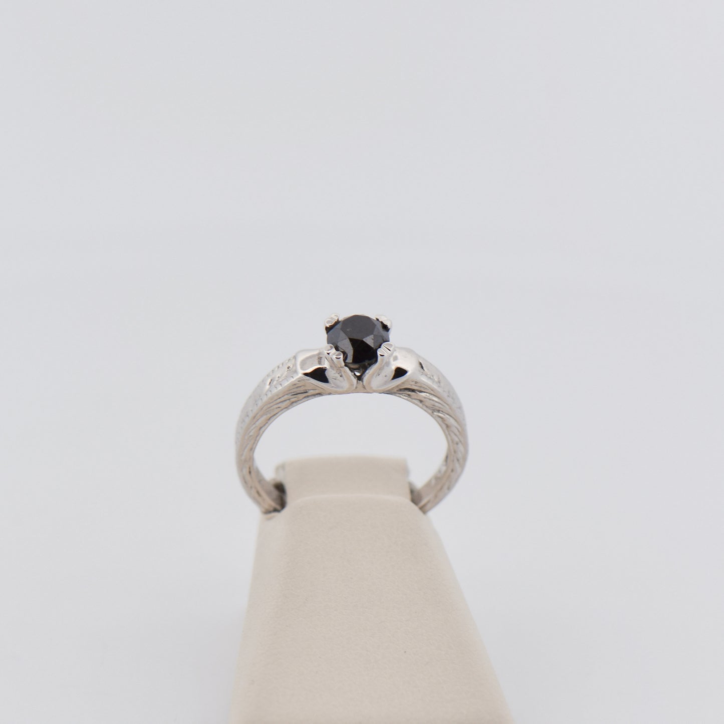 Black Diamond Solitaire Ring with Engraved Band