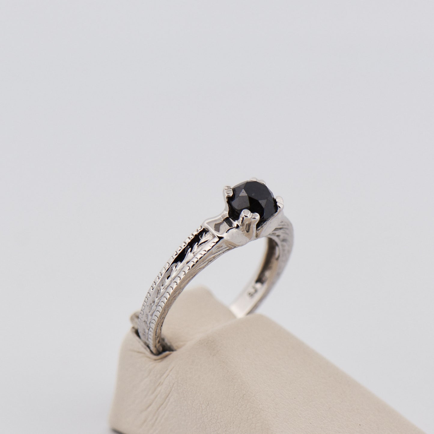 Black Diamond Solitaire Ring with Engraved Band