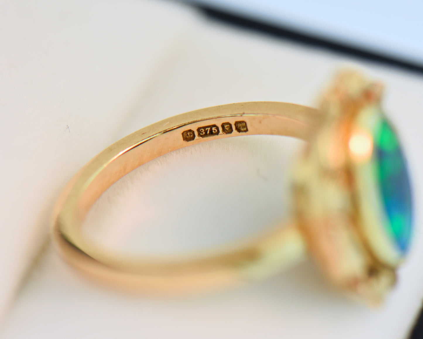 Mid-Century Gold Ring with Lightning Ridge Black Opal