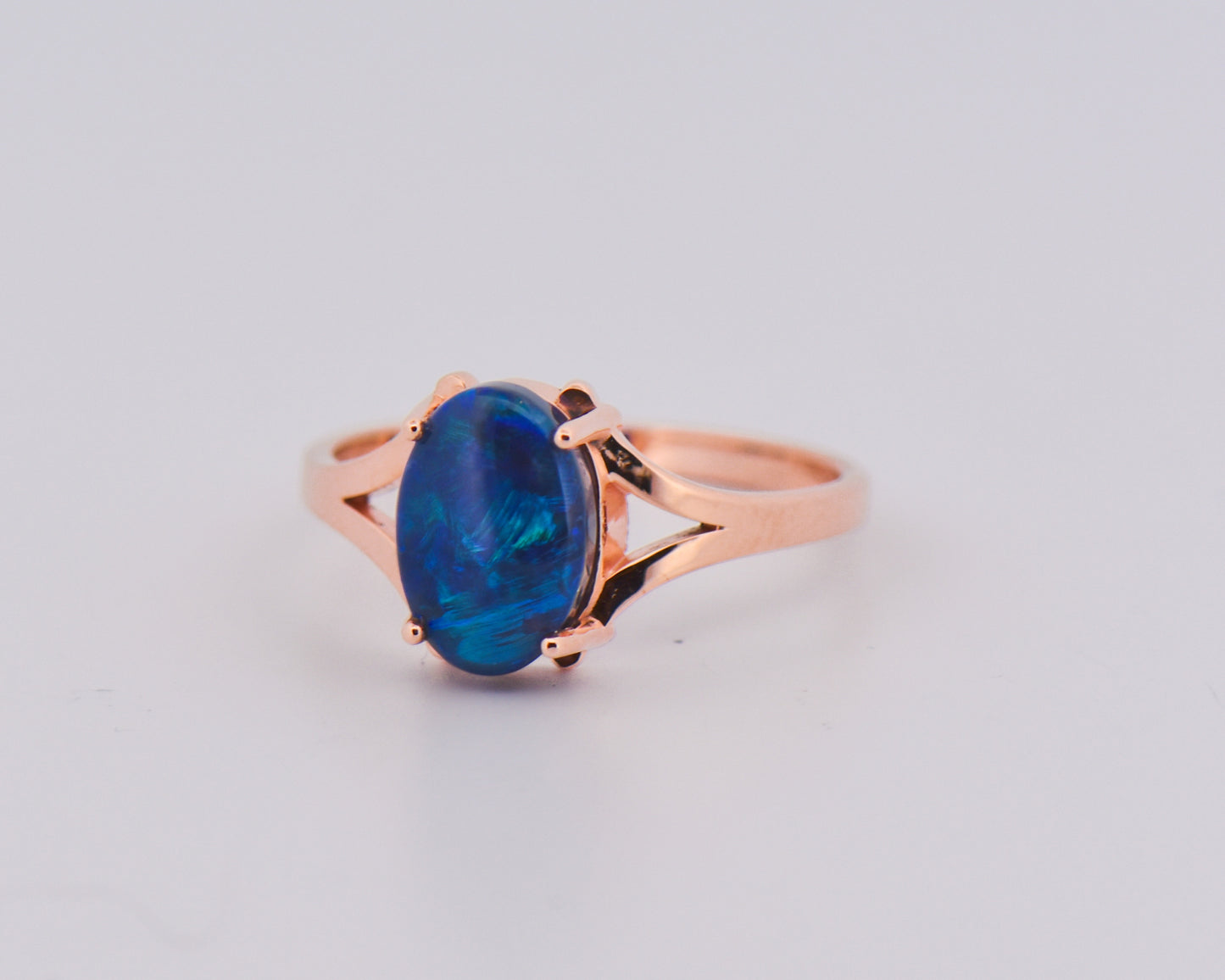 Black Opal Solitaire Ring in Rose Gold