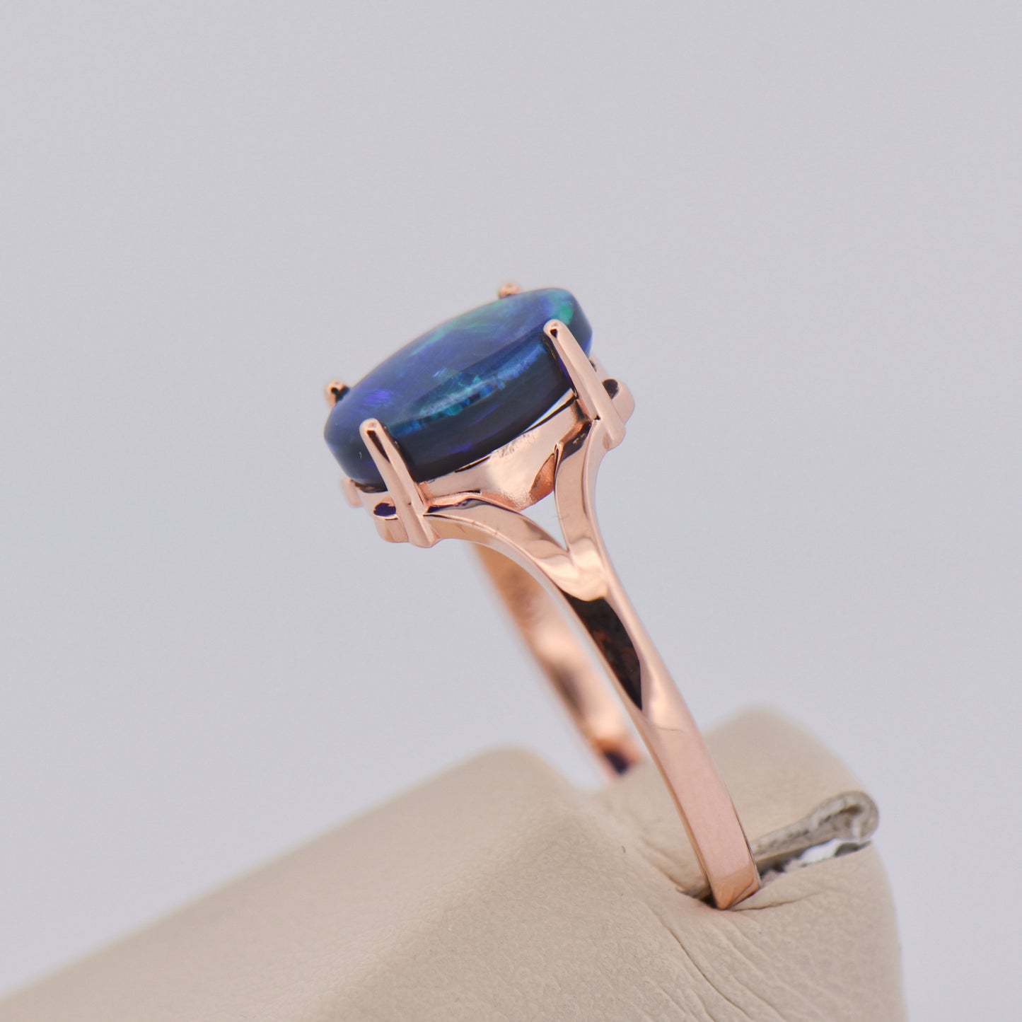 Black Opal Solitaire Ring in Rose Gold