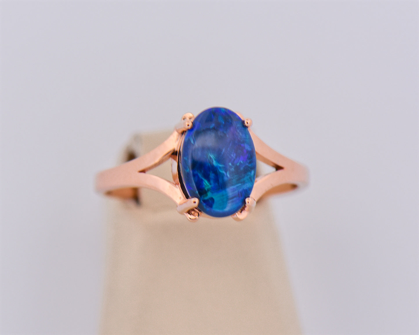 Black Opal Solitaire Ring in Rose Gold
