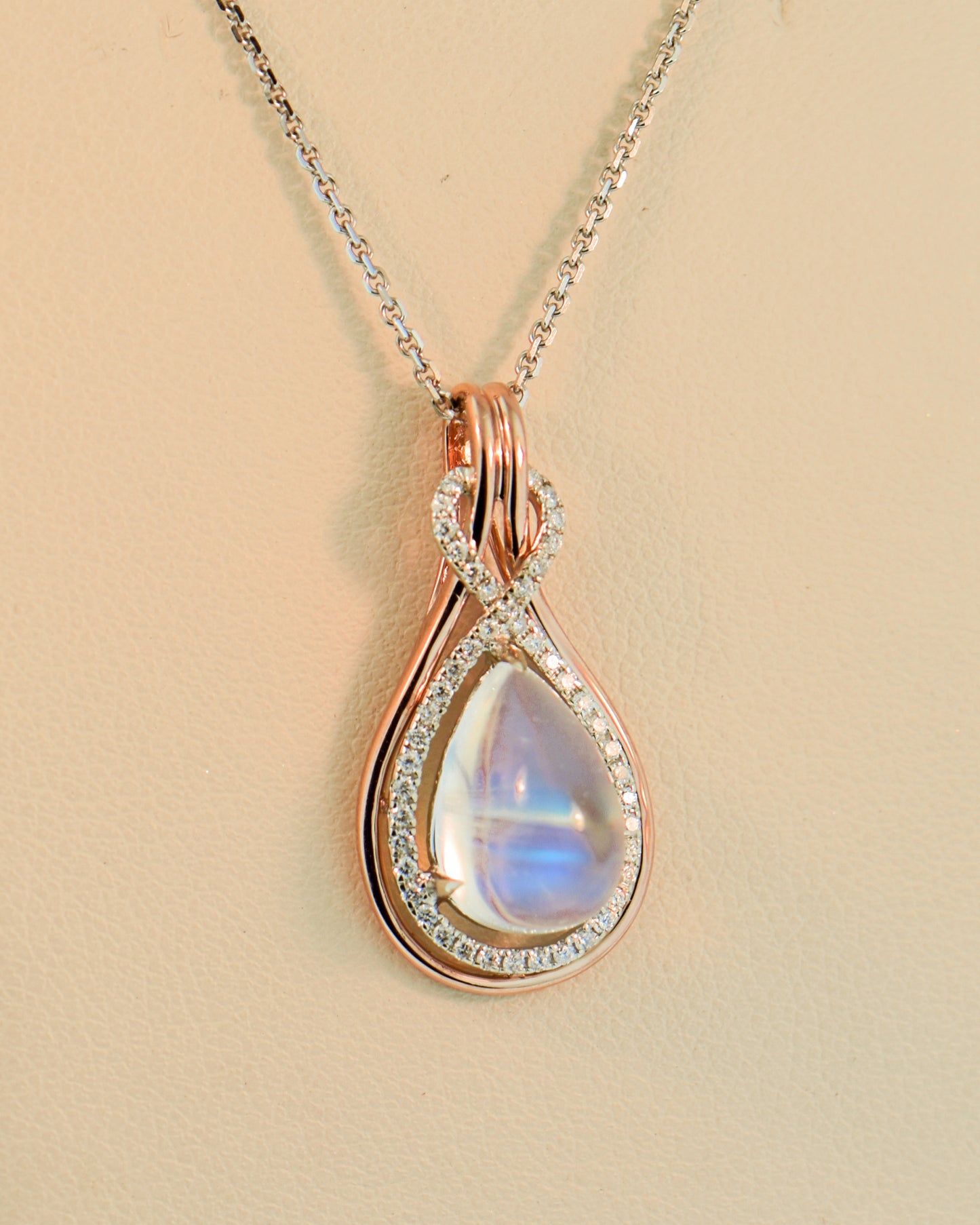 Blue Moonstone & Diamond Infinity Pendant