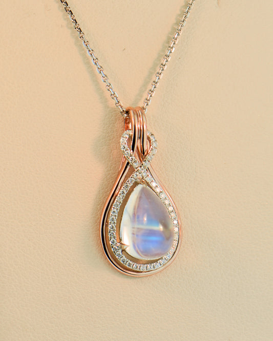Blue Moonstone & Diamond Infinity Pendant