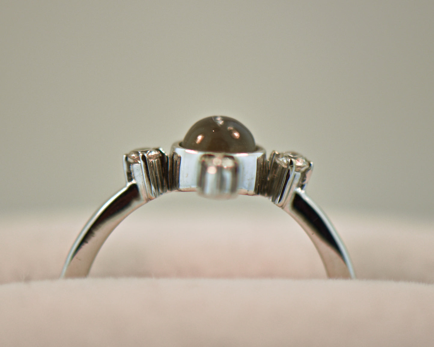 Blue Moonstone & Diamond Compass Ring in White Gold