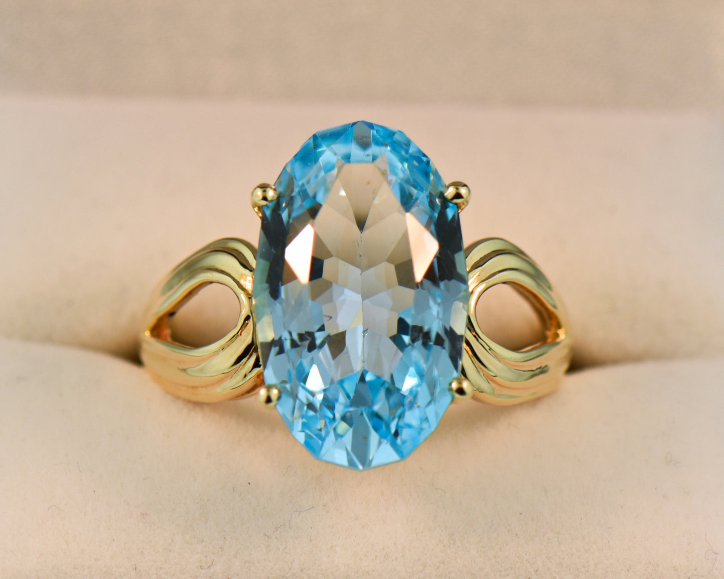 Custom Cut Swiss Blue Topaz Cocktail Ring