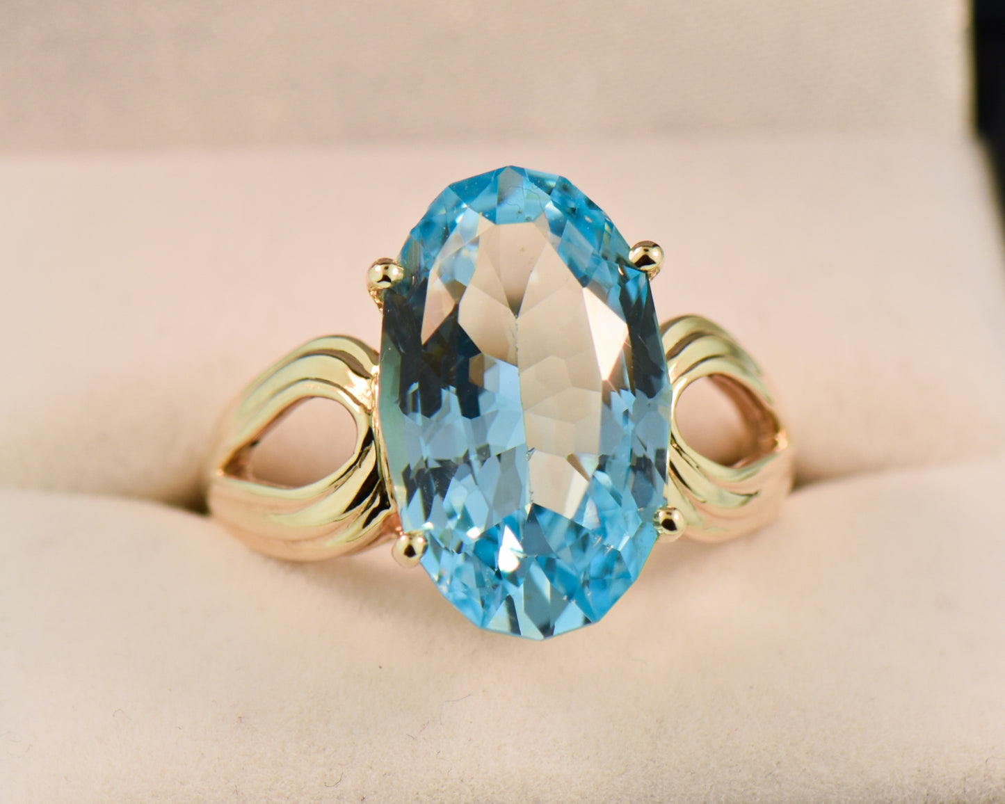 Custom Cut Swiss Blue Topaz Cocktail Ring