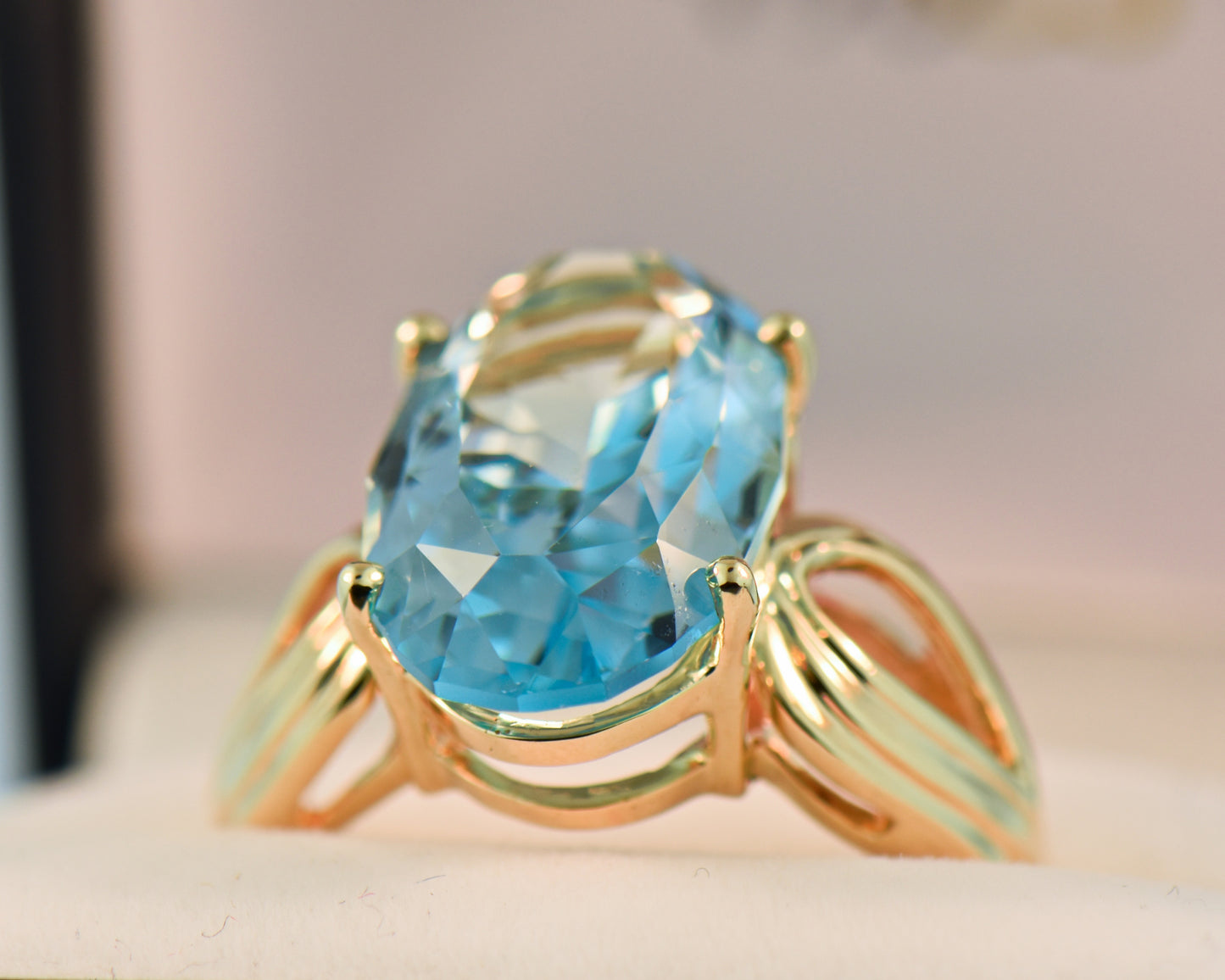 Custom Cut Swiss Blue Topaz Cocktail Ring