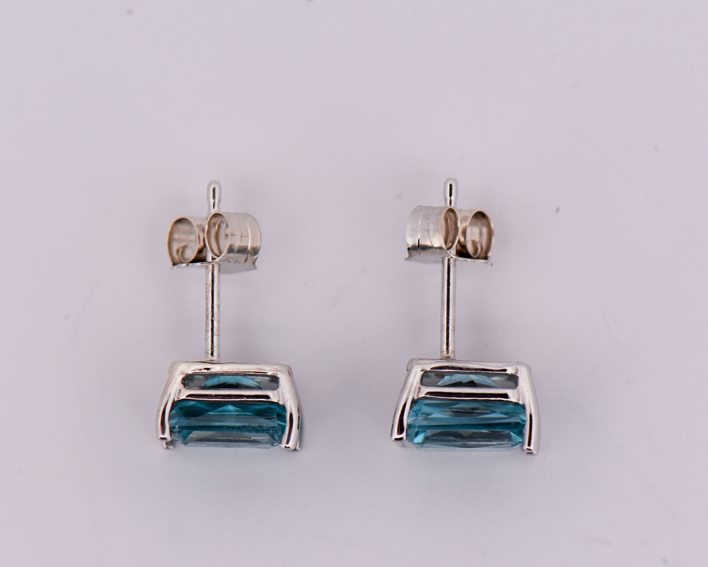 Radiant Cut Blue Zircon Stud Earrings