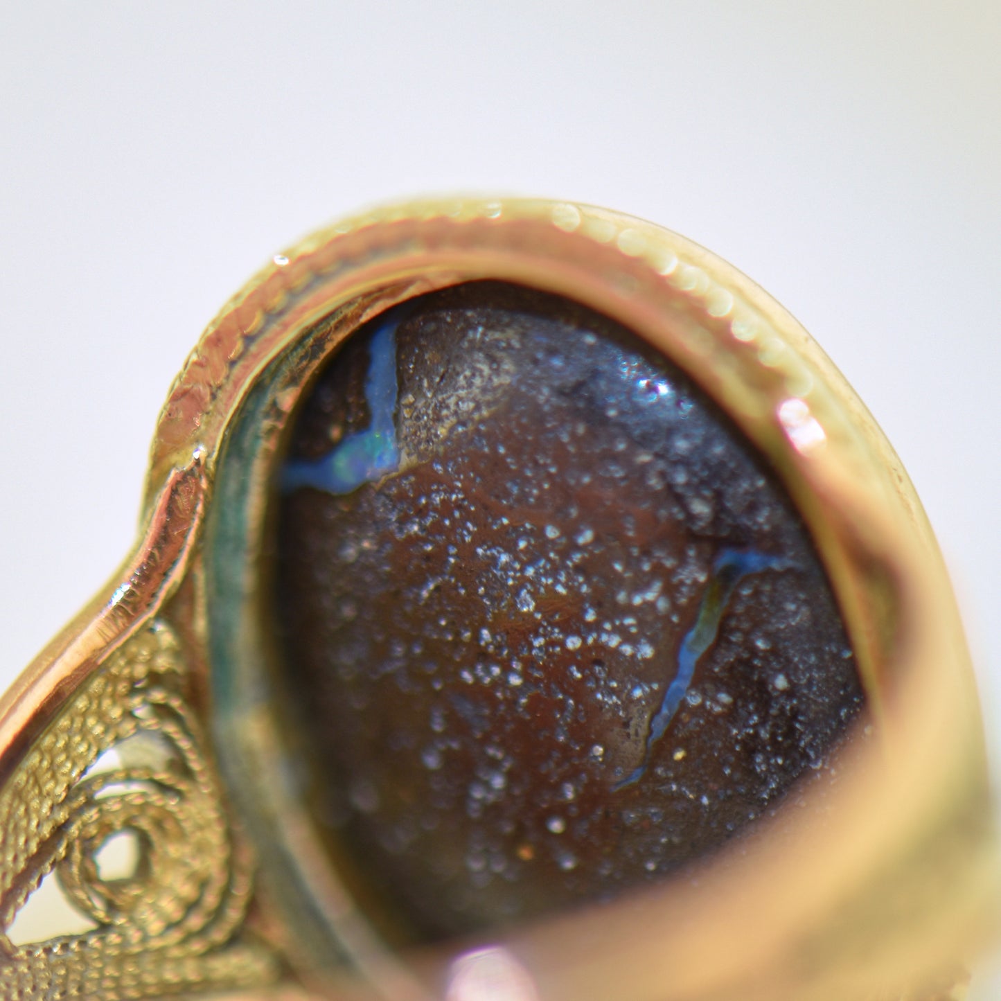 Top Quality Boulder Opal Set in Rope-Style Gold Ring