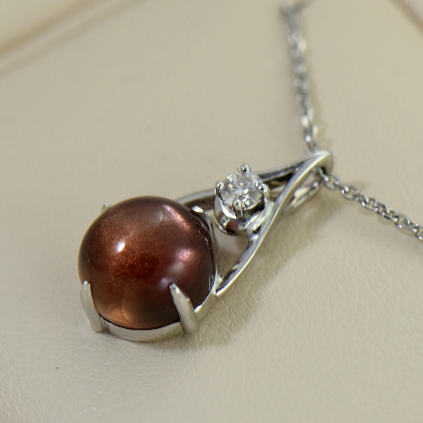 Cabochon Sunstone & Diamond Pendant