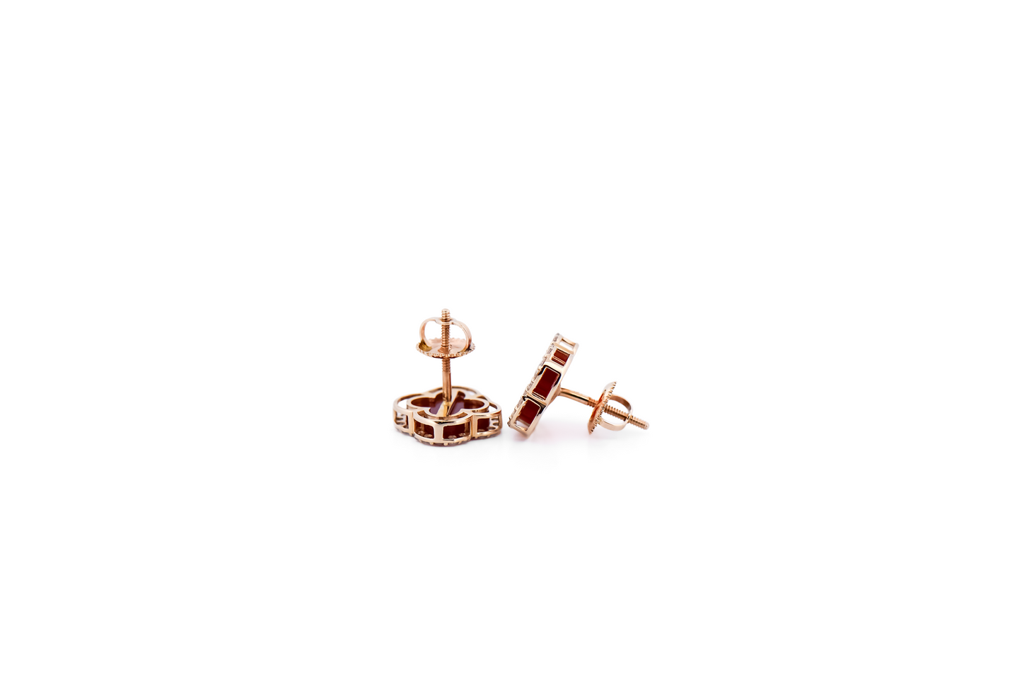 Carnelian & Diamond Clover Stud Earrings - Alhambra Style