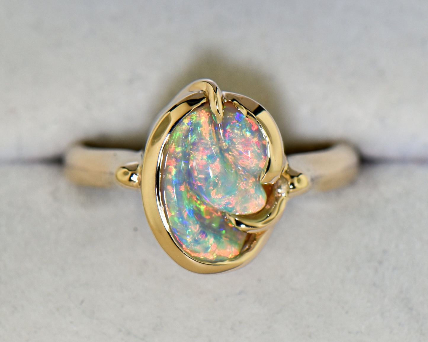 Carved Australian Nobby Opal in Freeform Gold Solitaire