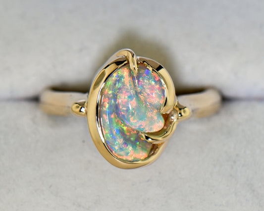 Carved Australian Nobby Opal in Freeform Gold Solitaire