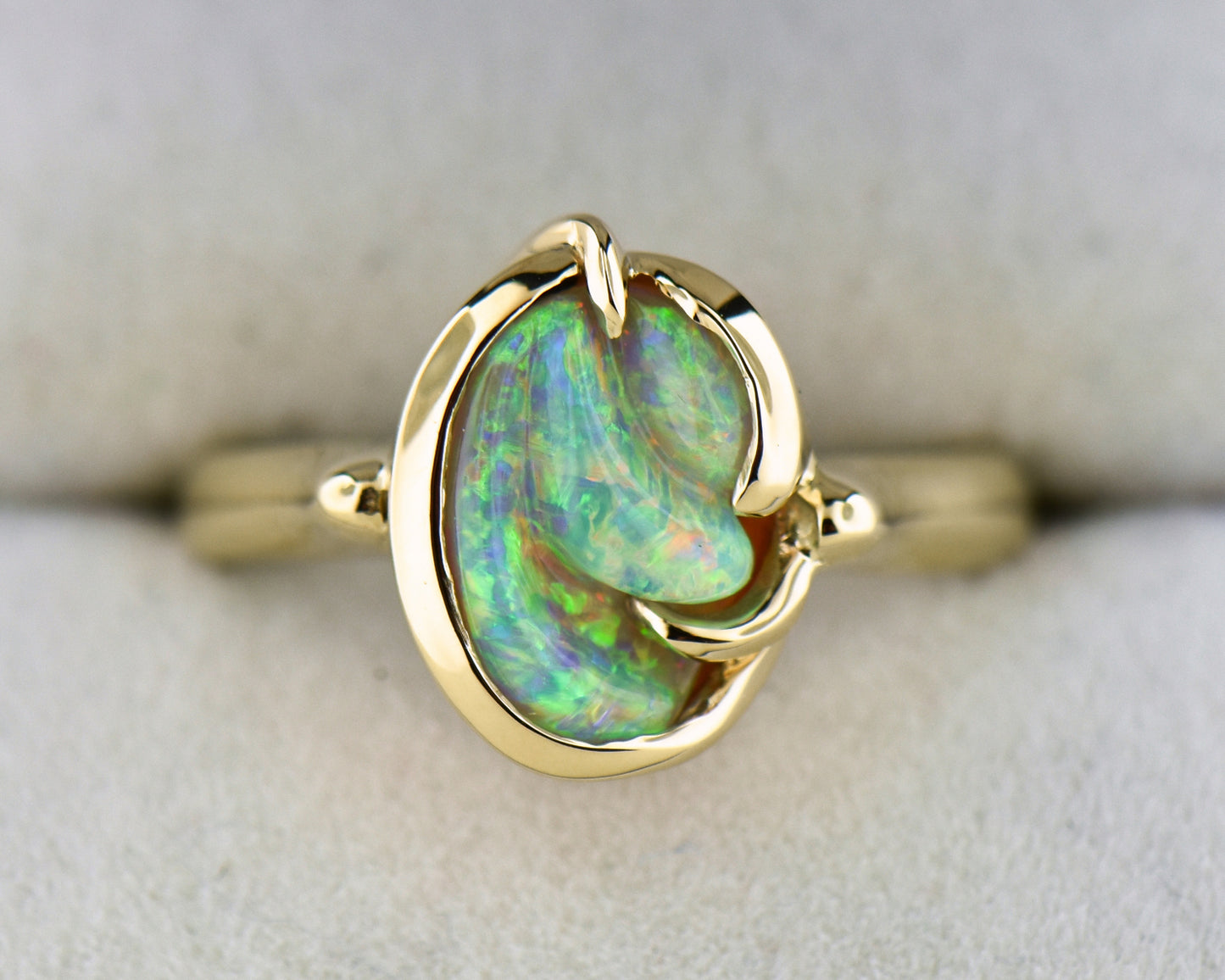 Carved Australian Nobby Opal in Freeform Gold Solitaire