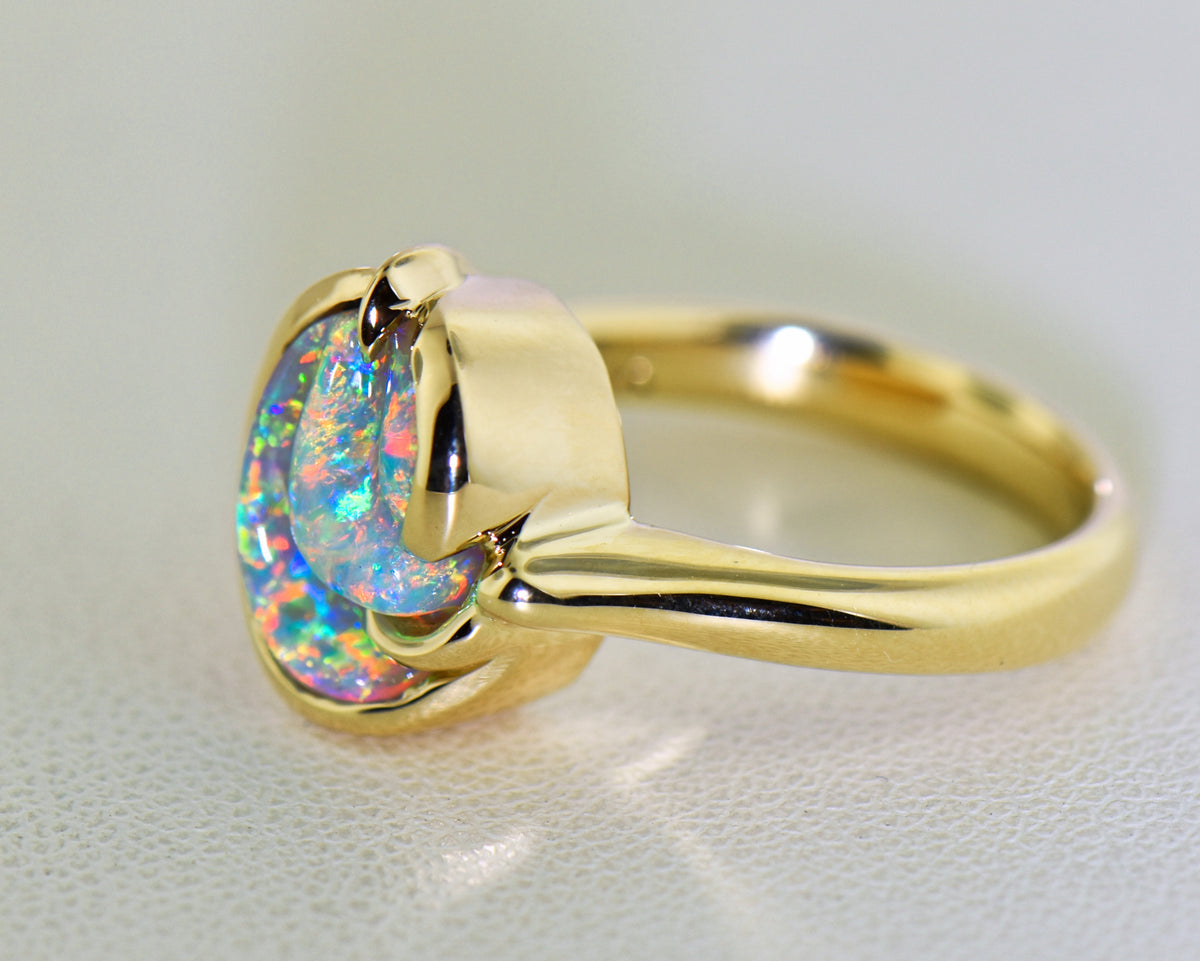 Carved Australian Nobby Opal in Freeform Gold Solitaire