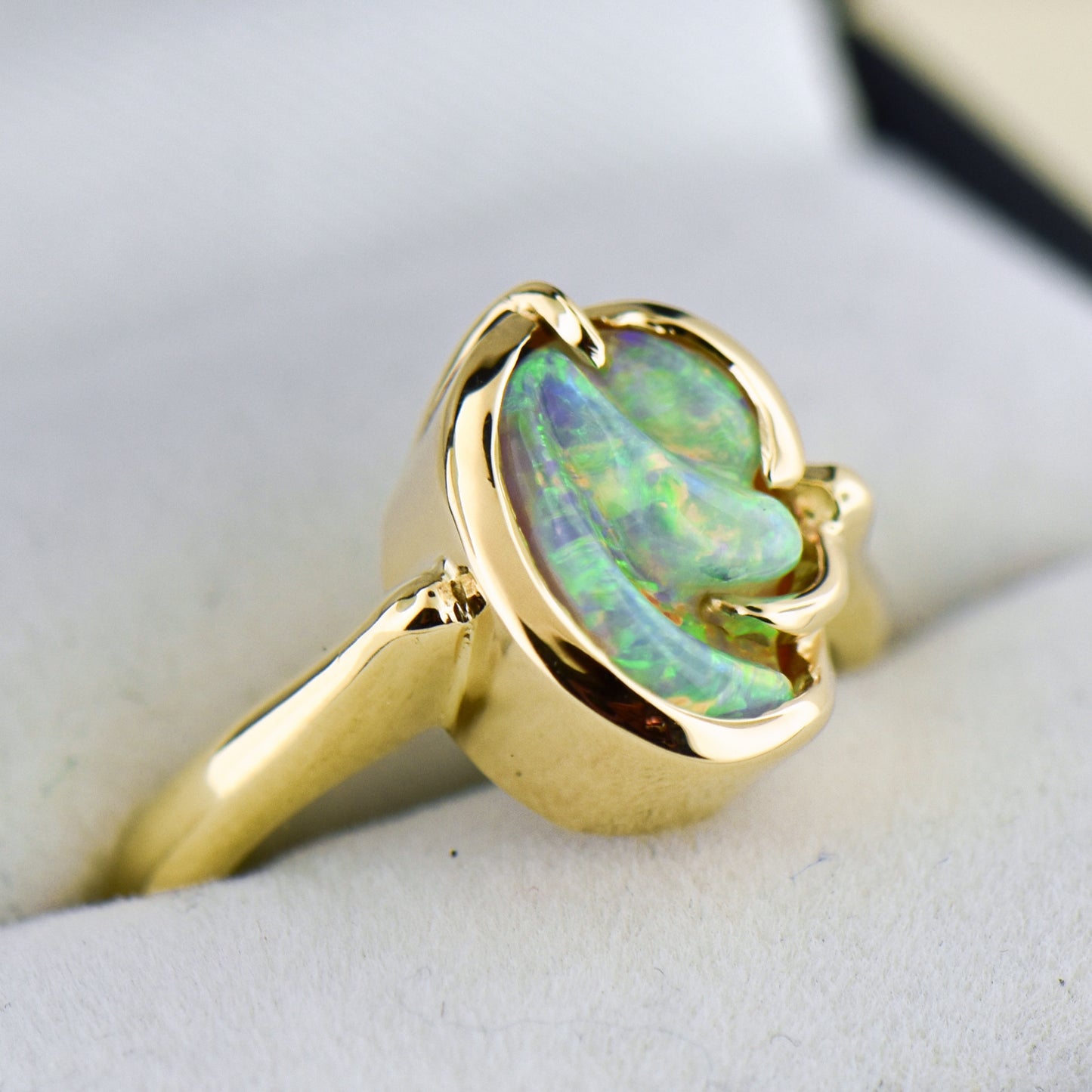 Carved Australian Nobby Opal in Freeform Gold Solitaire