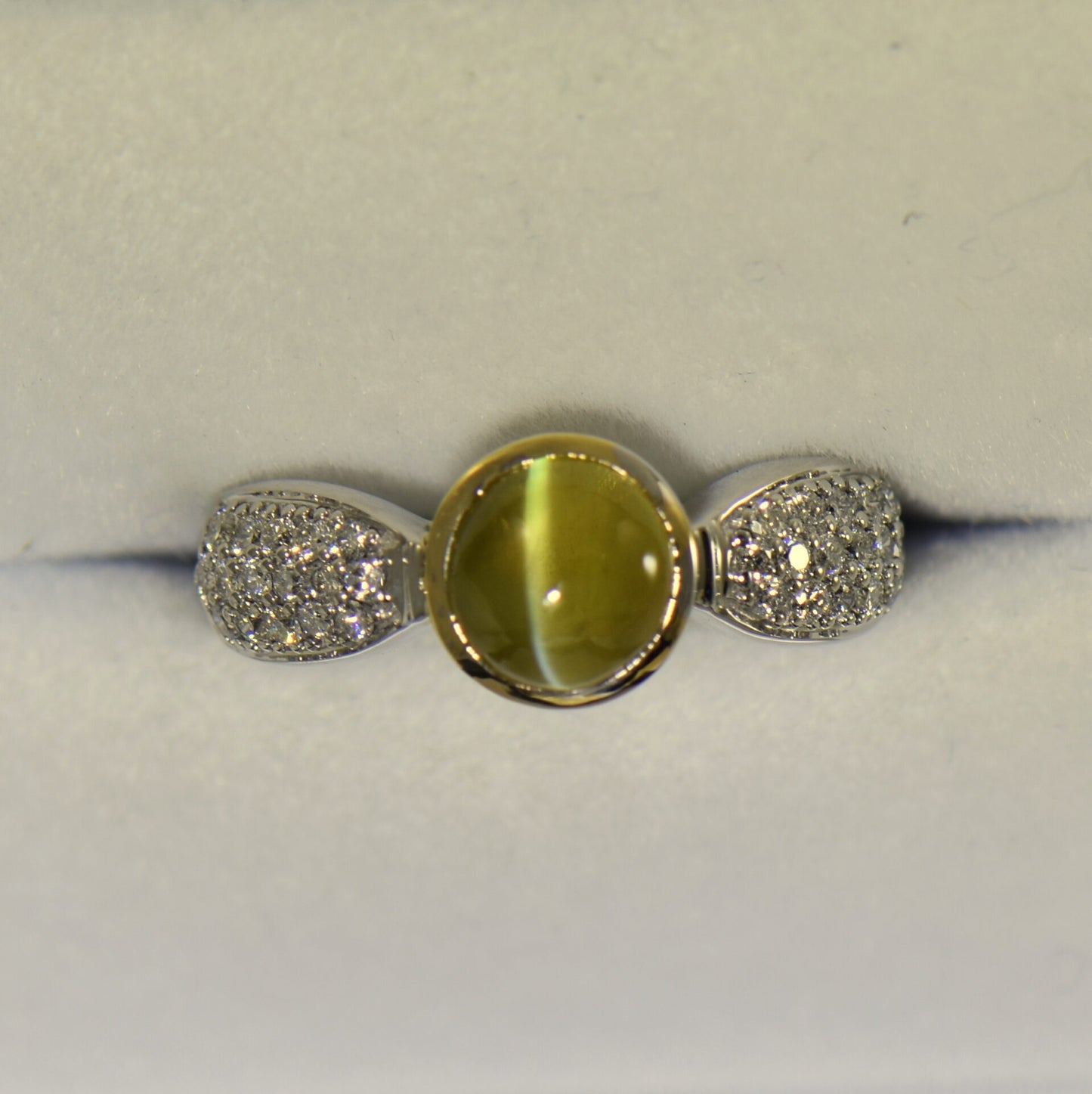 Custom Cat's Eye Chrysoberyl & Pavé Diamond Ring