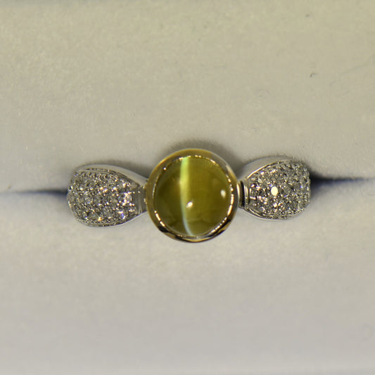 Custom Cat's Eye Chrysoberyl & Pavé Diamond Ring