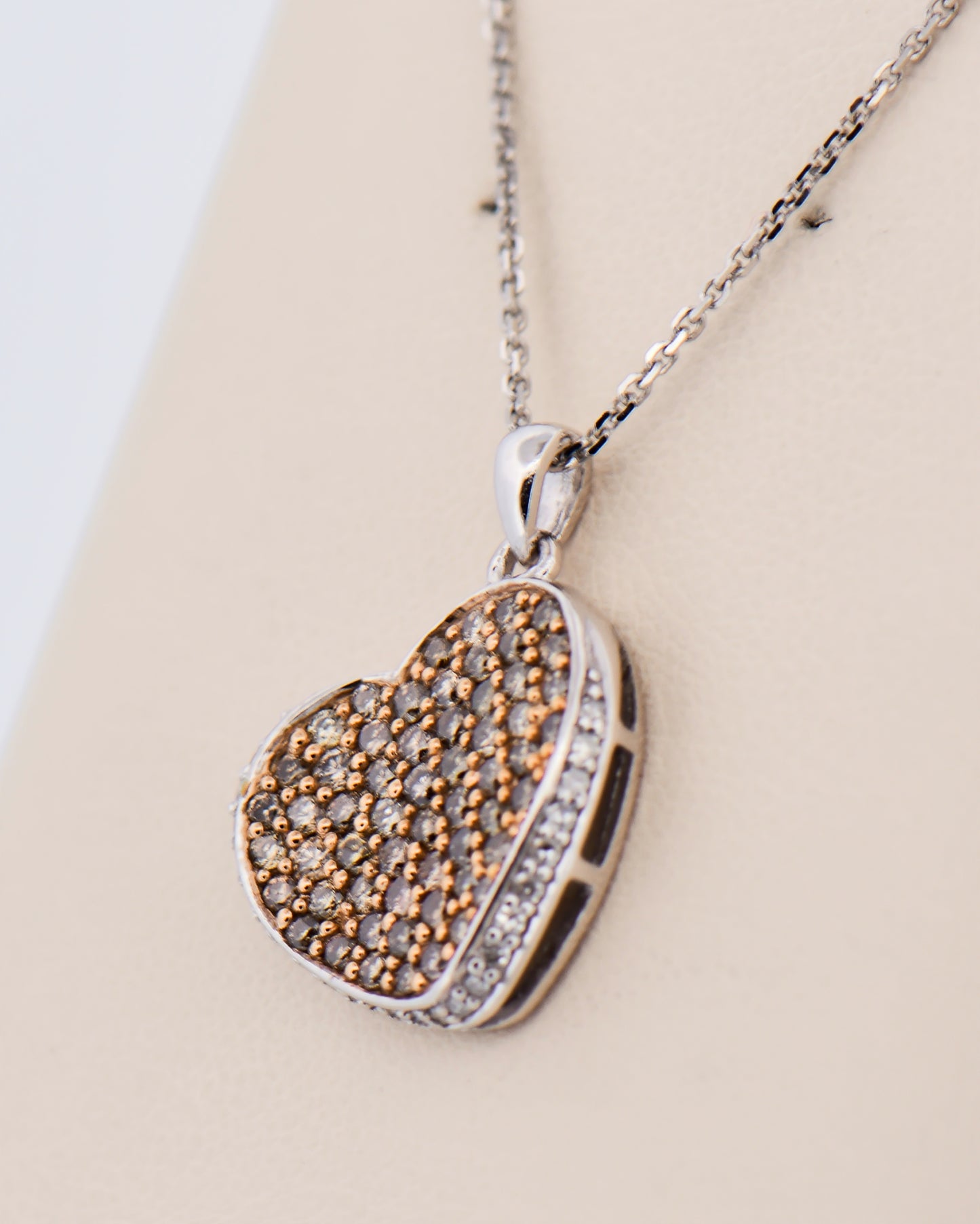Champagne Diamond Heart Pendant in White Gold