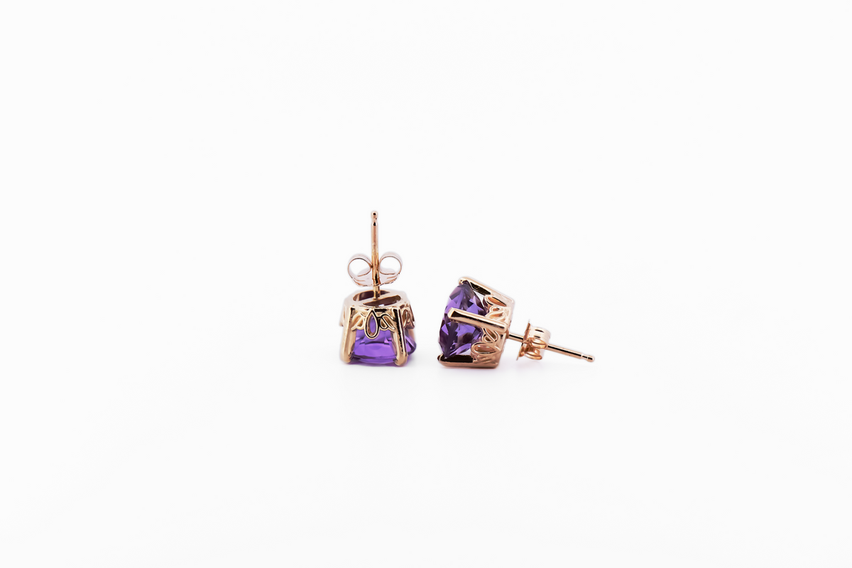 Chunky Amethyst Stud Earrings in Yellow Gold