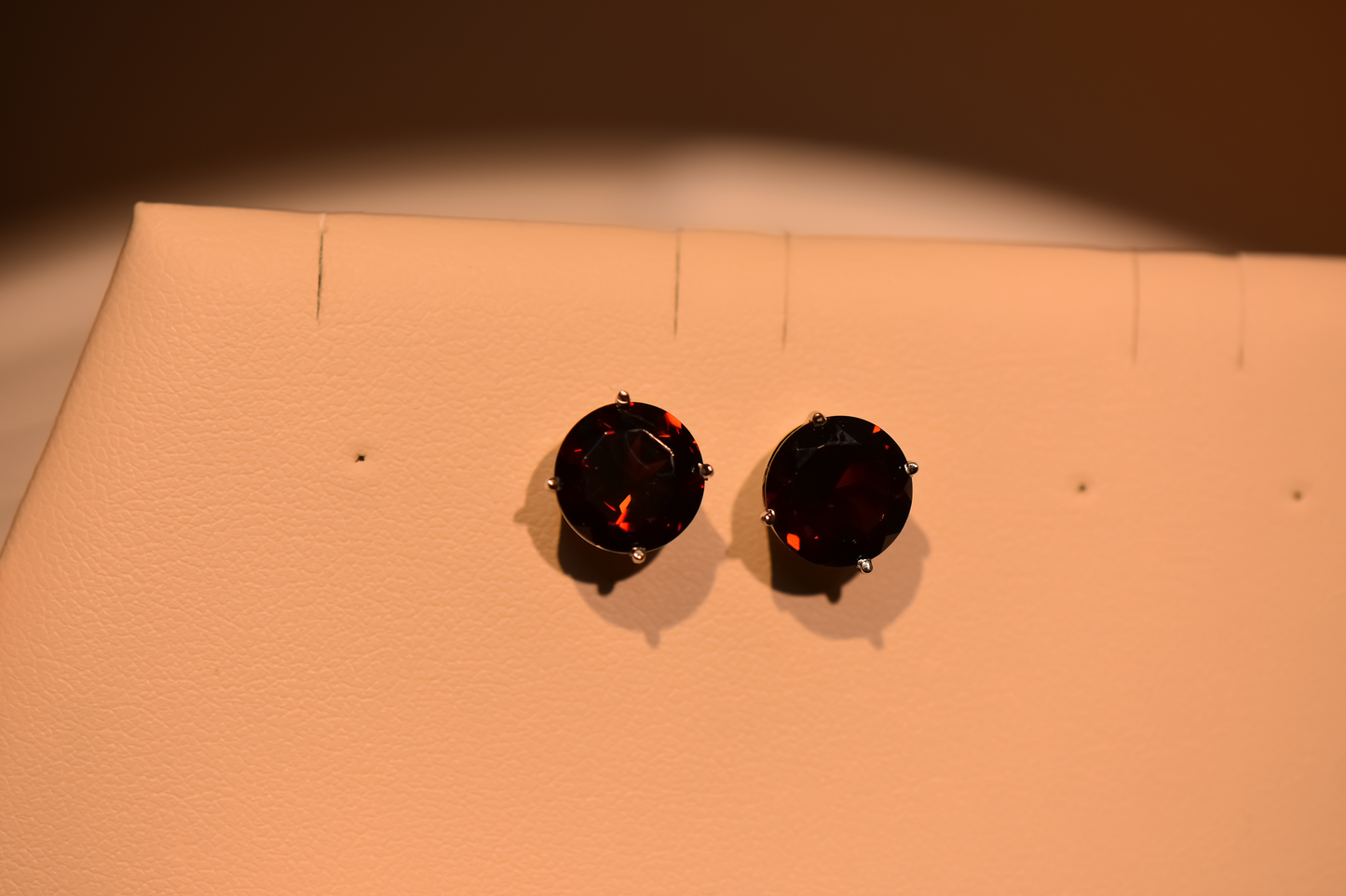 Chunky Red Garnet Stud Earrings in White Gold