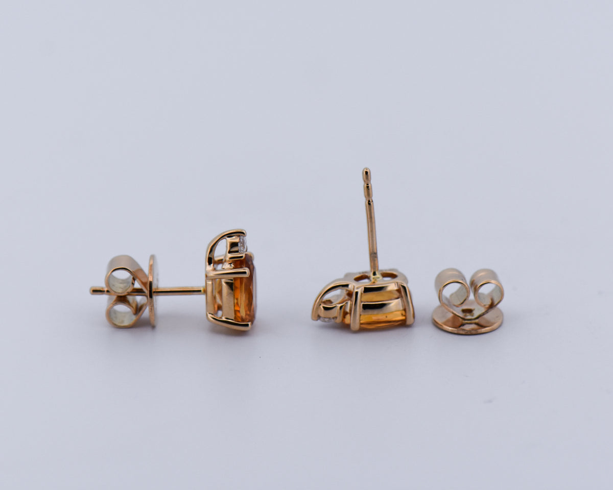 Citrine & Diamond Stud Earrings