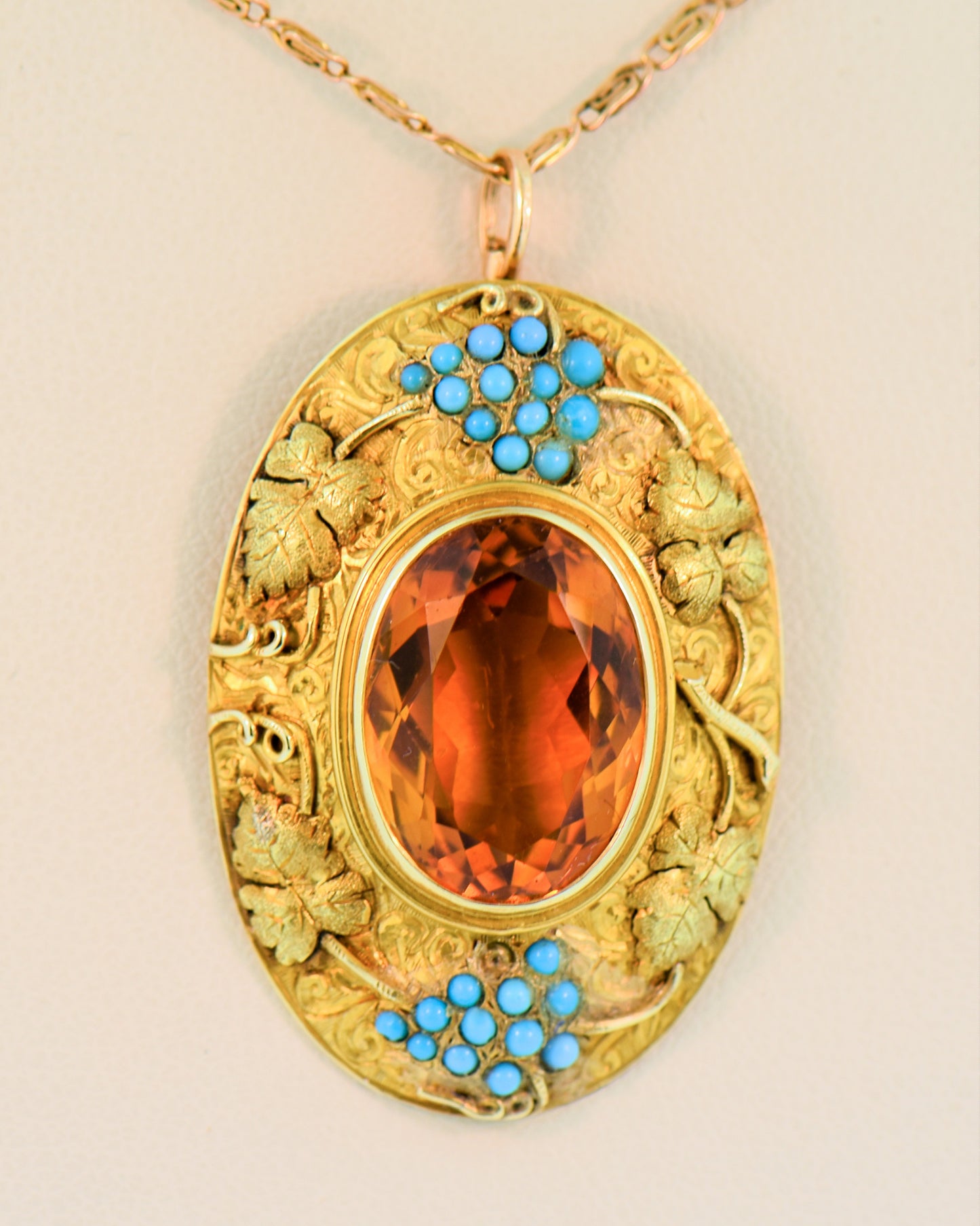 Victorian Gold Citrine Pendant For the Wine Lover