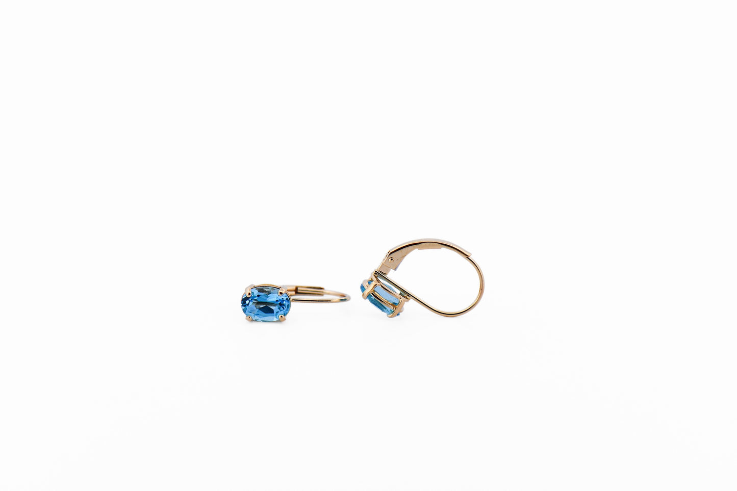 Classic Swiss Blue Topaz Leverback Earrings in 14k Yellow Gold