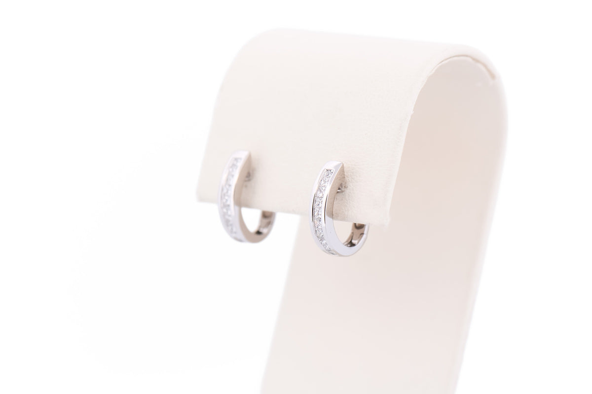 Classic White Gold Hoop Earrings with Channel Set Princess Cut Diamonds