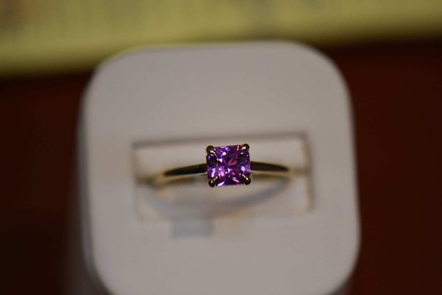 Classic Yellow Gold Solitaire Engagement Ring with Magenta Pink Sapphire