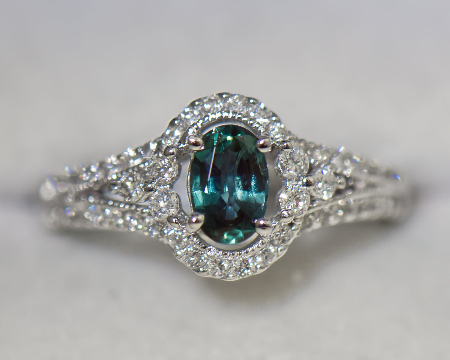 Color Change Alexandrite & Diamond Engagement Ring