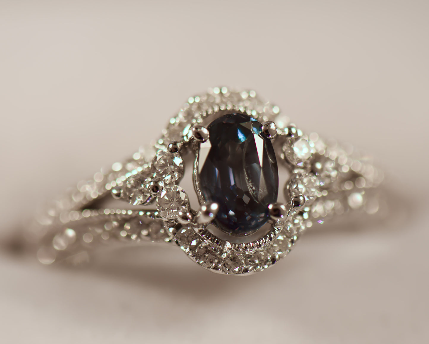 Color Change Alexandrite & Diamond Engagement Ring