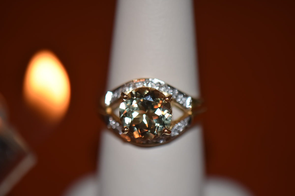Color Change Diaspore & Diamond Ring in 18k Yellow Gold- AKA "Zultanite" or "Csarite"