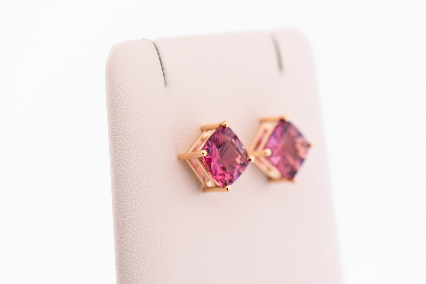 Concave-Cut Cushion Pink Tourmaline Stud Earrings