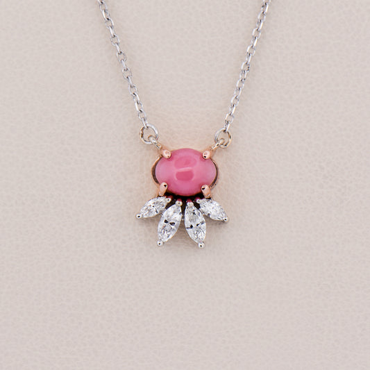 Pink Conch Pearl and Marquise Diamond Pendant