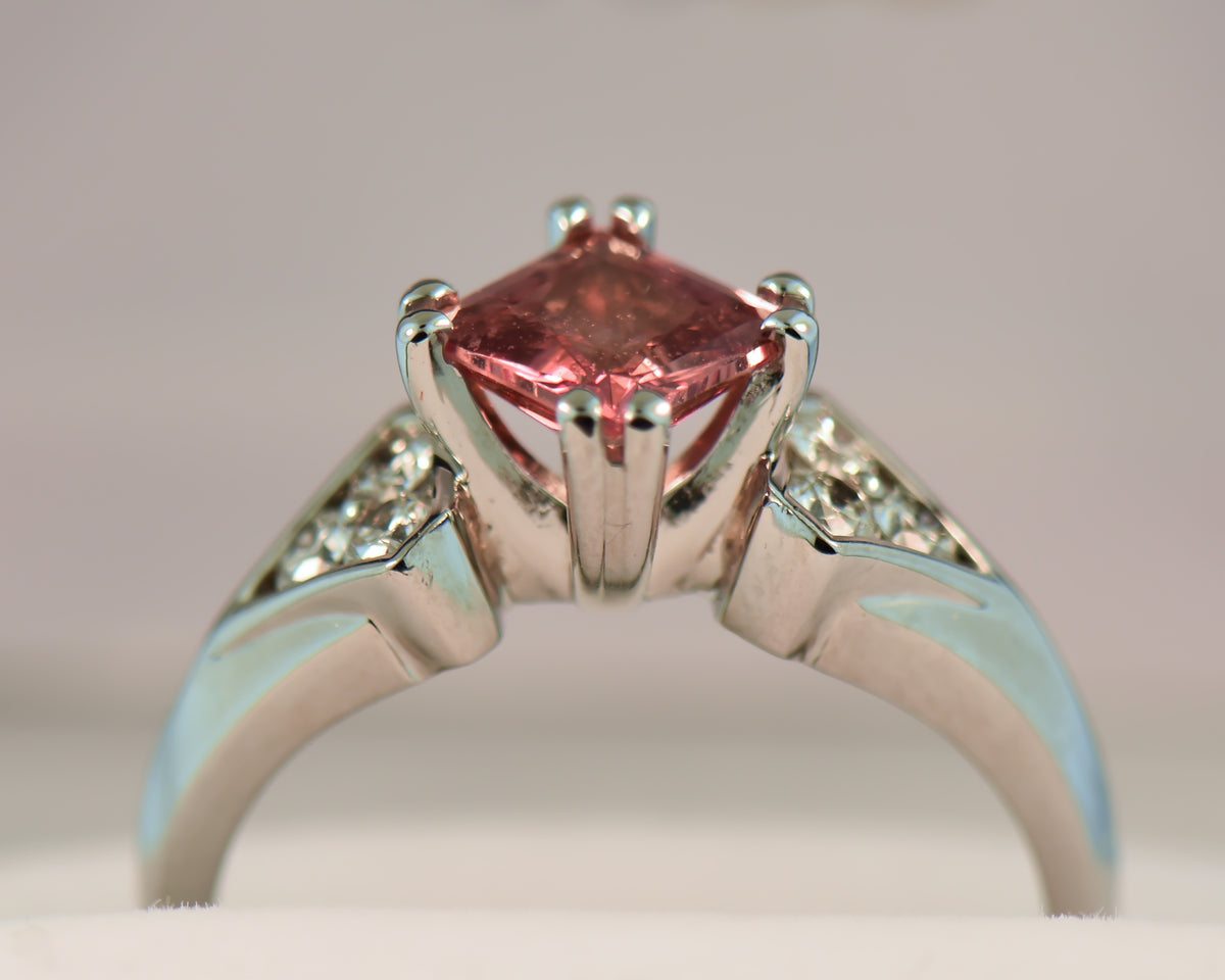 Coppery Orange Sapphire Engagement Ring with Diamond Accents