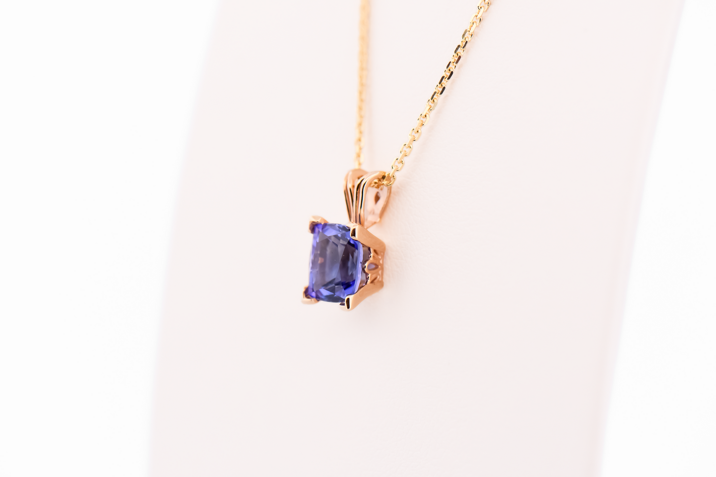 Cushion-Cut Tanzanite Solitaire Pendant in Yellow Gold