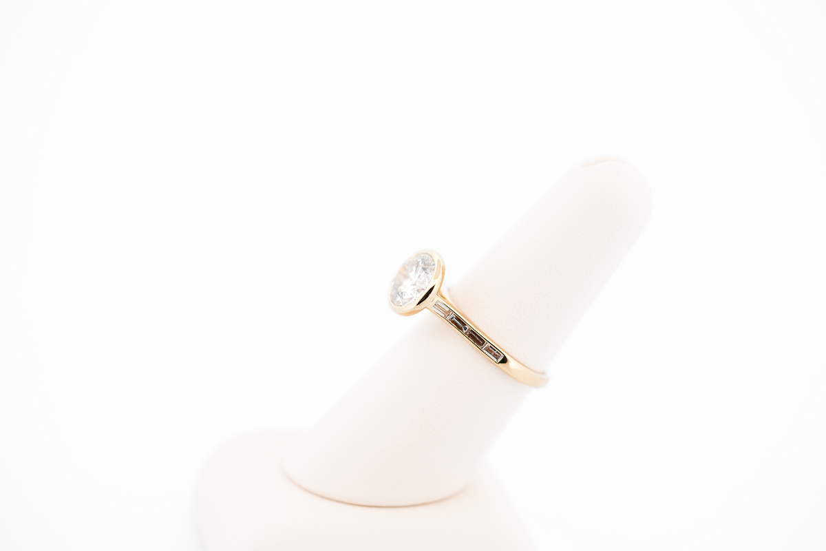 Custom Bezel Set Engagement Ring with 2.50ct Natural Round Diamond & Baguette Accents