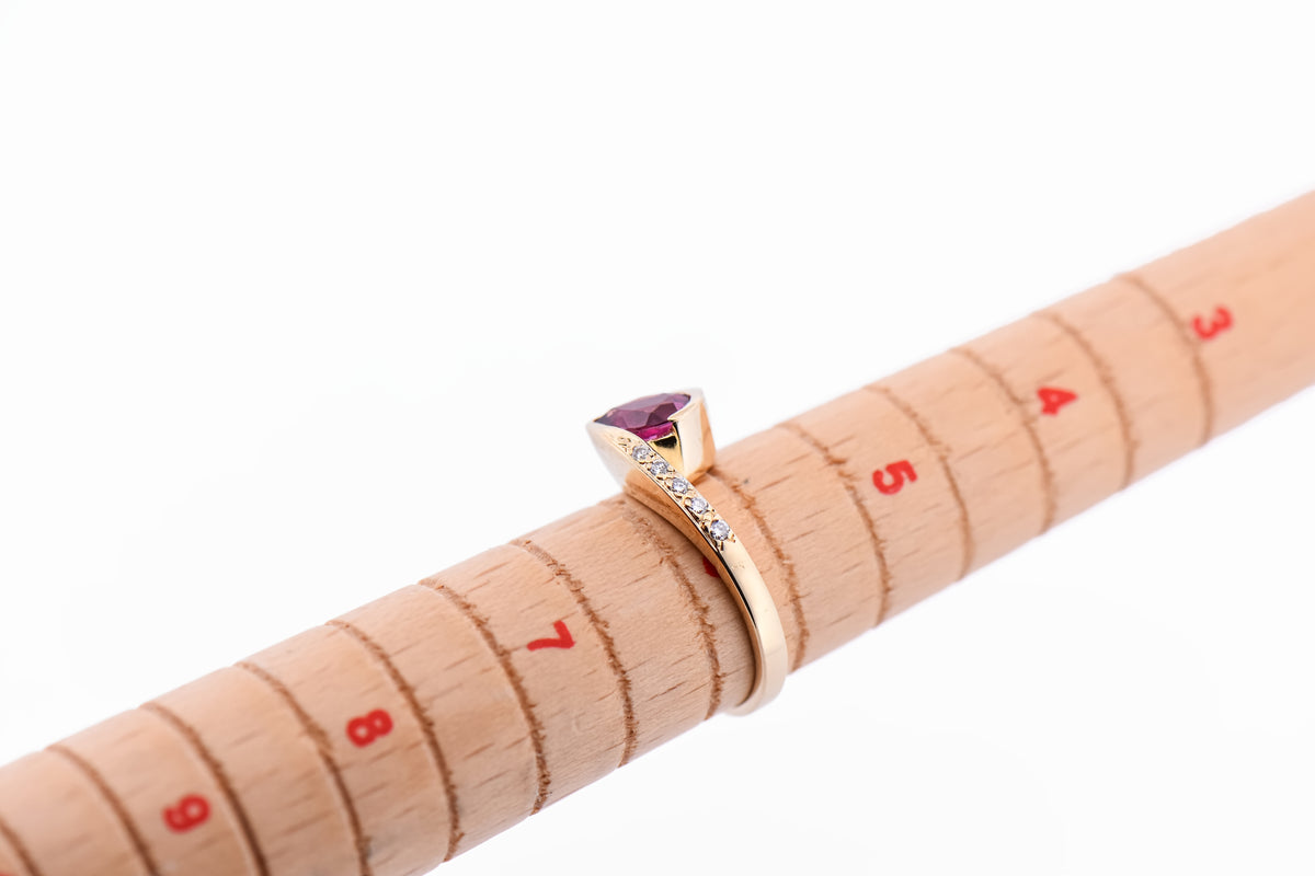 Custom Bezel Set Pear Shape Pink Tourmaline & Diamond Ring