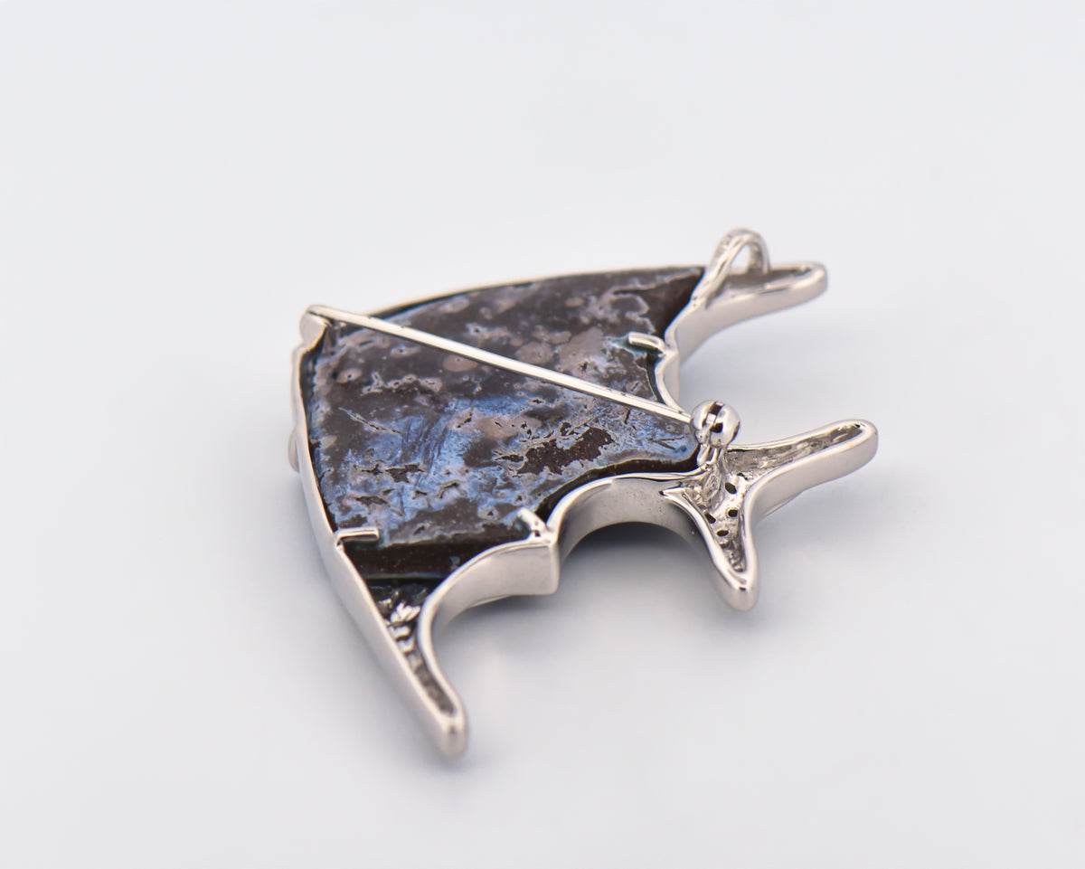 Custom Boulder Opal & Diamond Angelfish Pendant Brooch Combo