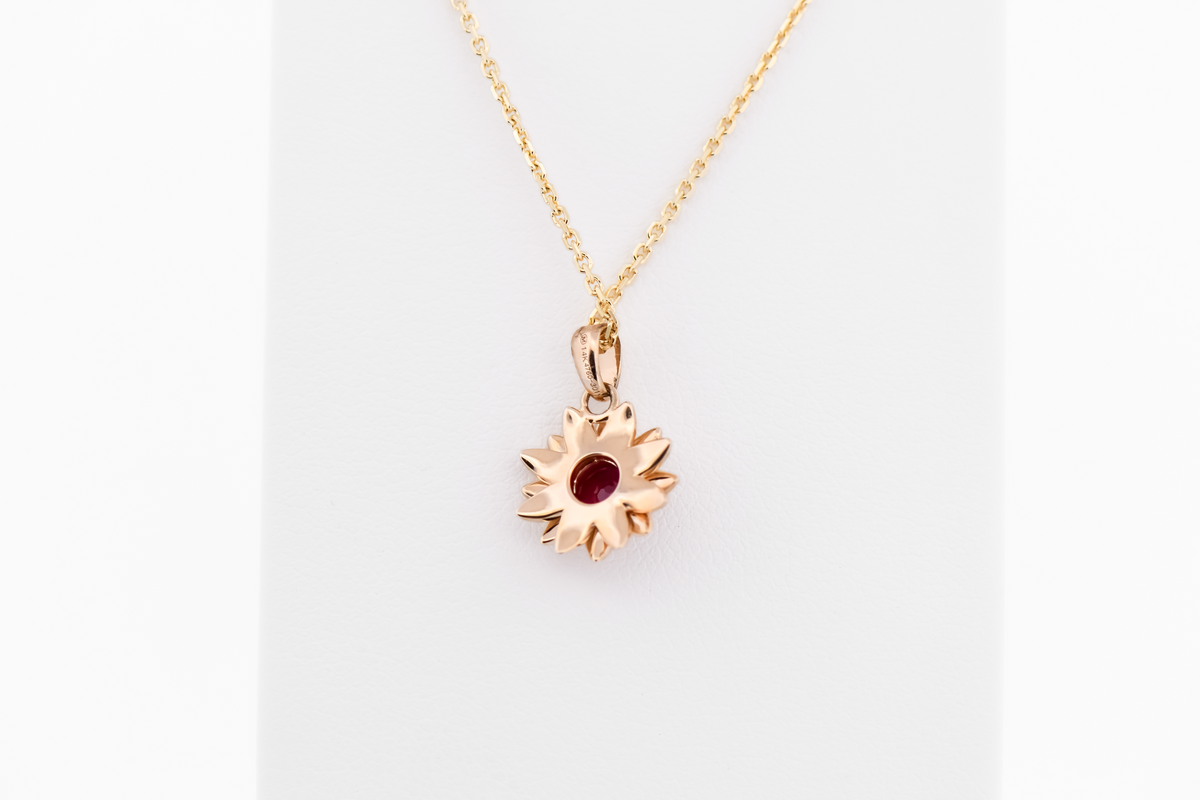 Custom Gold Flower Pendant with Ruby Center